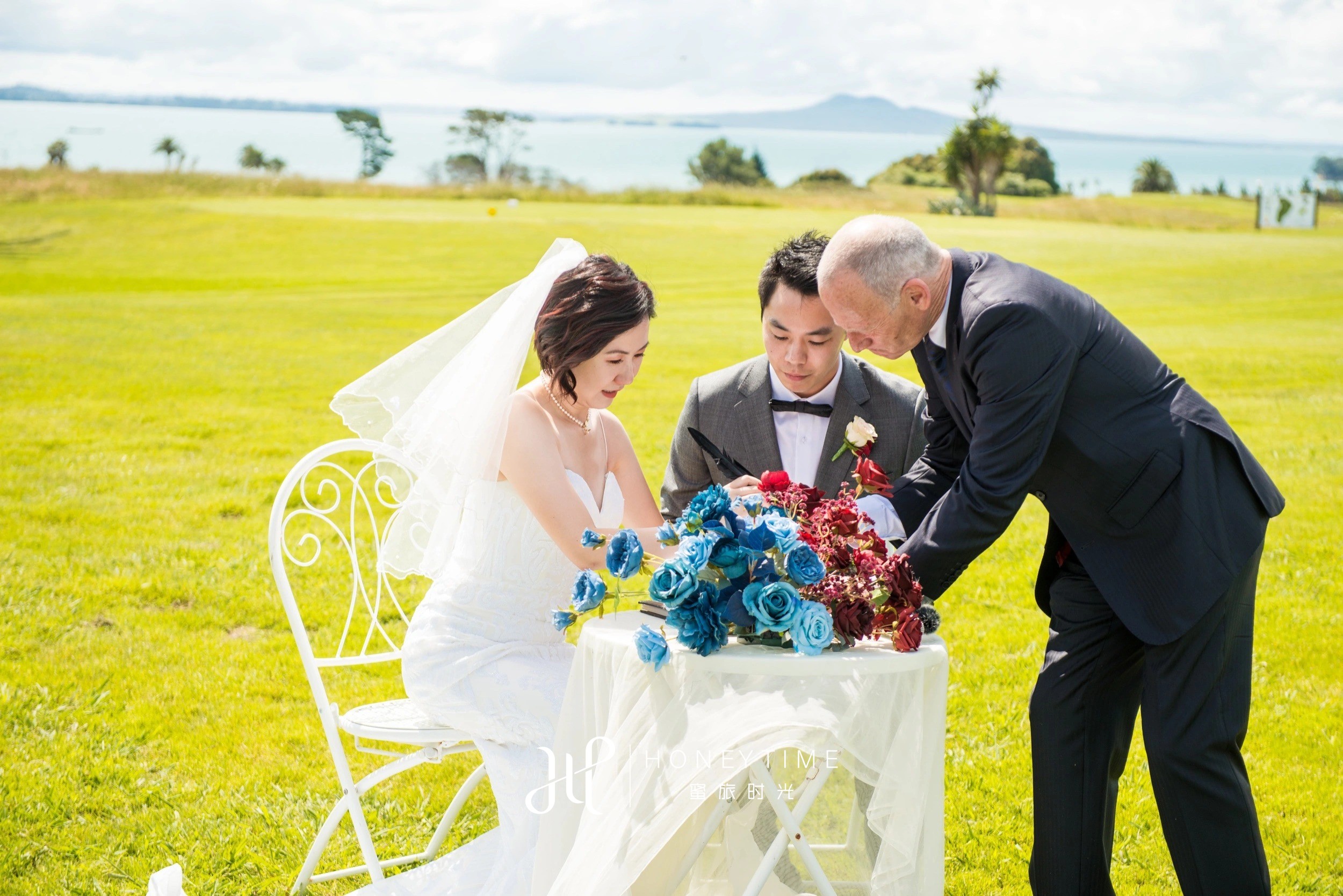 新西兰奥克兰海景高尔夫草坪婚礼(婚礼仪式)